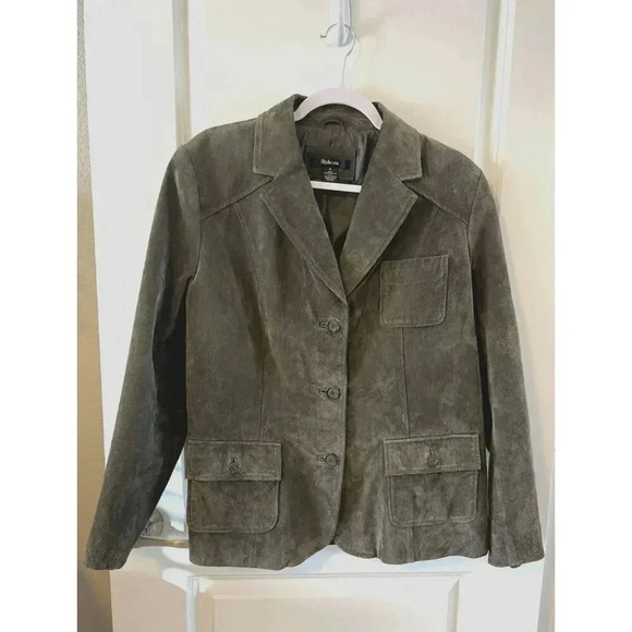 Style & Co Collection Genuine Suede Leather Blazer Jacket Size XL Olive Green - Picture 1 of 6